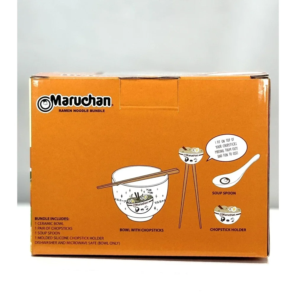 Maruchan Ramen Bowl Bundle W/ Spoon, Chopsticks, & Winky Face Chopsticks Holder